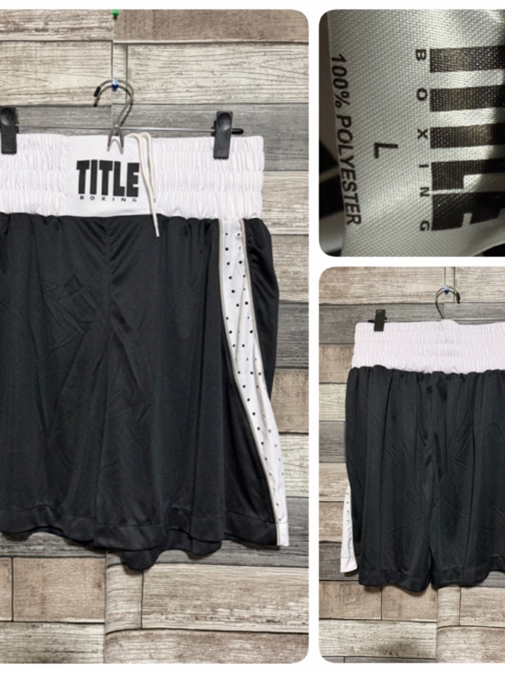 Title Boxing Shorts Men’s L Black White Lightweight Polyester (Inseam 4.5)